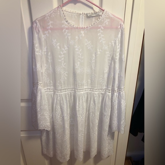 white sheer dress zara Zara Woman Lace Eyelet Halter Midi Dress White Sheer Boho Small Back Zip